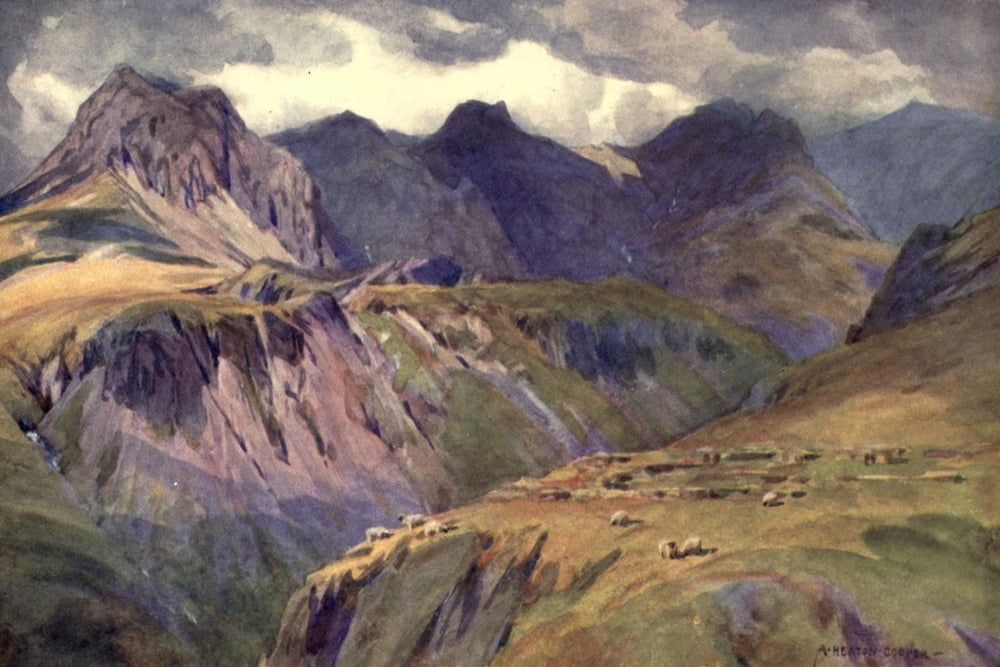 Wild Lakeland 1922 Scawfells from Hardknott Pass Canvas Art - A Cooper (18 x 24)