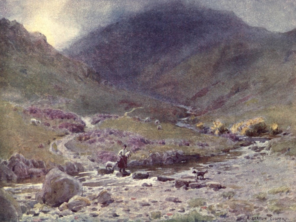 Wild Lakeland 1922 Stepping-stones Far Easdale Grasmere Canvas Art - A Cooper (18 x 24)