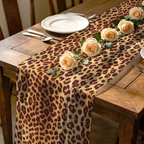 Wild Leopard 4.5 ft Cheesecloth Table Runner for Wedding 19"x55", Animal Skin Pattern Vintage Leopard Kitchen Dinner Sheer Tulle Chiffon Dresser Scarf, Holiday Party Decorations