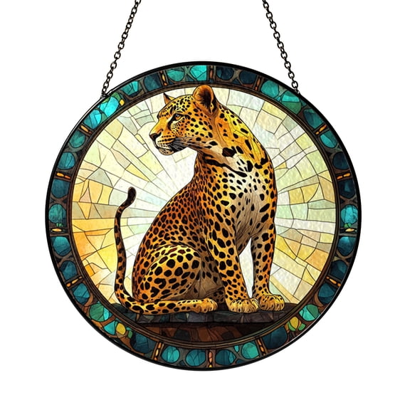 Wild Leopard Art Deco Window Sun Catcher, Bright Stained Glass Style Decor, Thoughtful Gift Idea