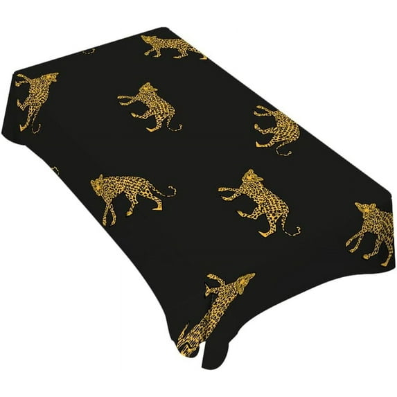 Wild Leopard Tablecloth Decor African Animal Lively Jump Cartoon Fun Wildlife Repeat Table Cloth Dining Room Kitchen Table Cover 60" X 84" Oblong/Rectangle