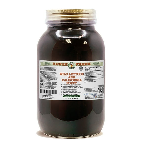 Wild Lettuce And California Poppy ALCOHOL-FREE Liquid Extract Glycerite. Expertly Extracted by Trusted HawaiiPharm Brand. Absolutely Natural. Proudly made in the USA. Glycerite 32 Fl.Oz