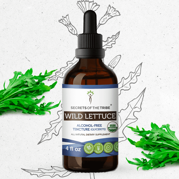 Secrets Of The Tribe Wild Lettuce Organic Tincture Dietary Supplement, Natural Herbal Extract for Calm Support, Certified Organic Wild Lettuce (Lactuca virosa) Dried Herb, Alcohol-Free Extract, 4 oz
