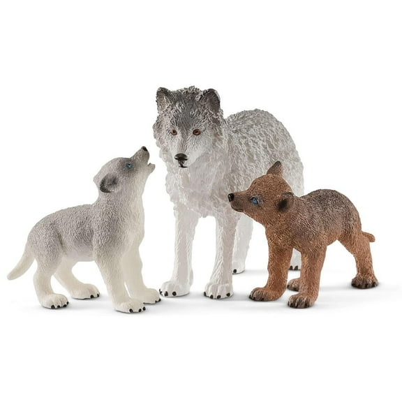 Schleich Wild Life - 3PC Wolf and Baby Wolf Pups Figurine Set - Authentic and Highly Detailed Toy Set - Durable Toys for Kids 3+