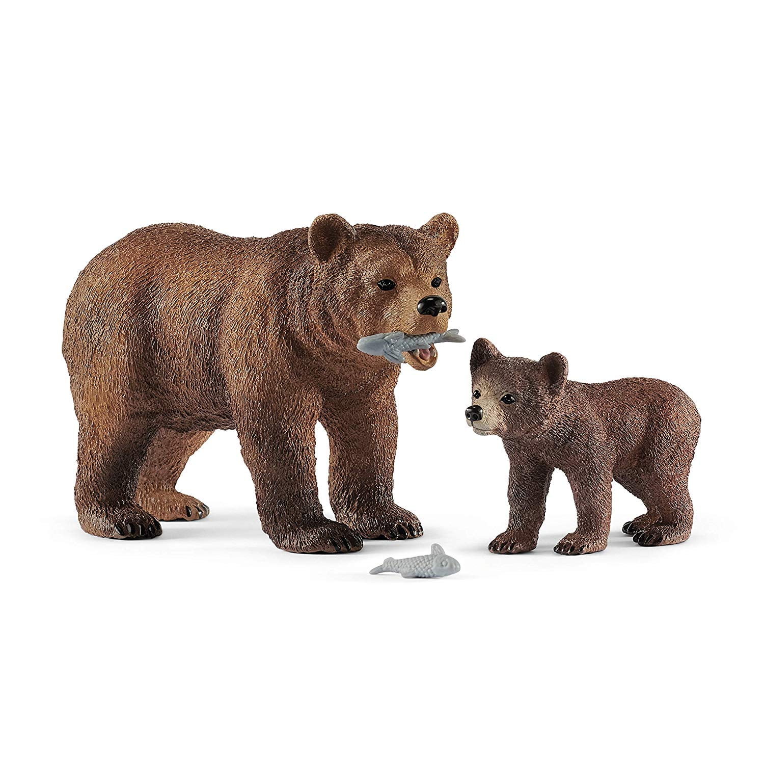 Realistic Brown Grizzly Bear Mother and Cub Toy Set