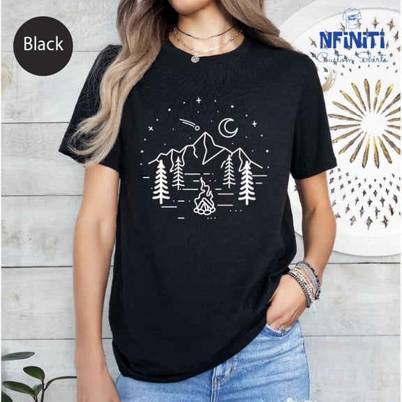 Wild Life Camping T-Shirt: Mountain, Tree, Campfire Tee SWEATSHIRT All Size S-5XL