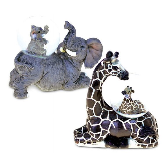 Wild Life Decor Elephant and Giraffe Snowglobes (45MM)