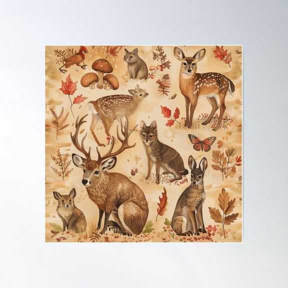 Wild Life Deer, Fox , Woodland Animals Poster Wall Art, Modern Wall Decor For Living Room Bedroom, 8x12 UNFRAMED