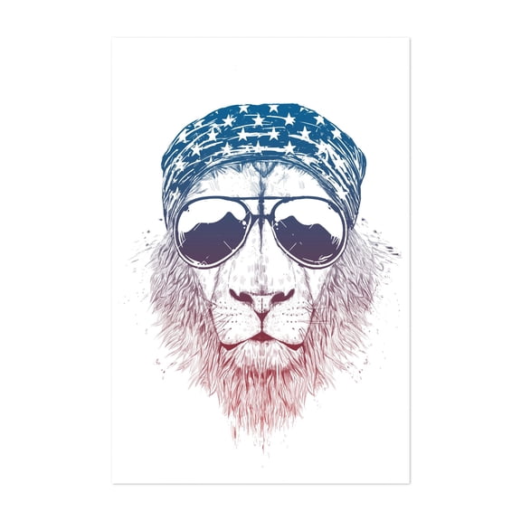 Wild Lion - Illustration Patriotic Animal Sketch Modern Art Wildlife Unframed Wall Art Print 20 x 30 inches