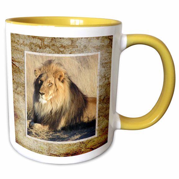 3drose, Wild Lions, 11oz Two-tone Yellow Mug