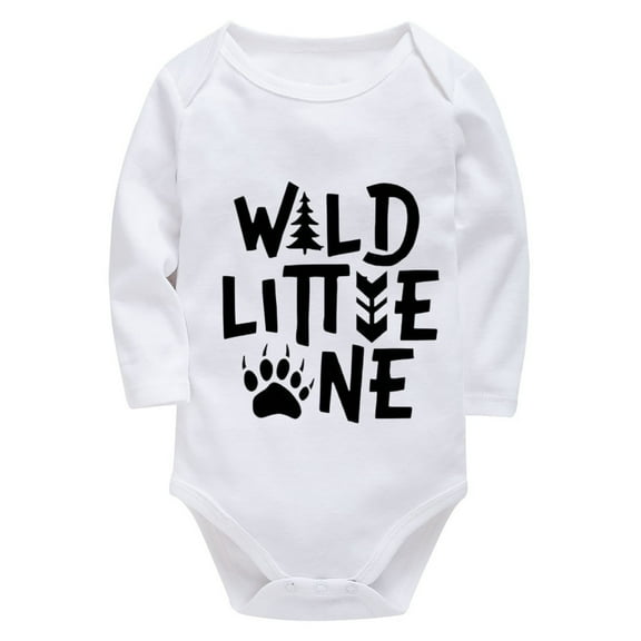 Wild Little One Newborn Romper Neutral Long Sleeve Take Home Outfit White Baby Onesie 0-3 Months Girls