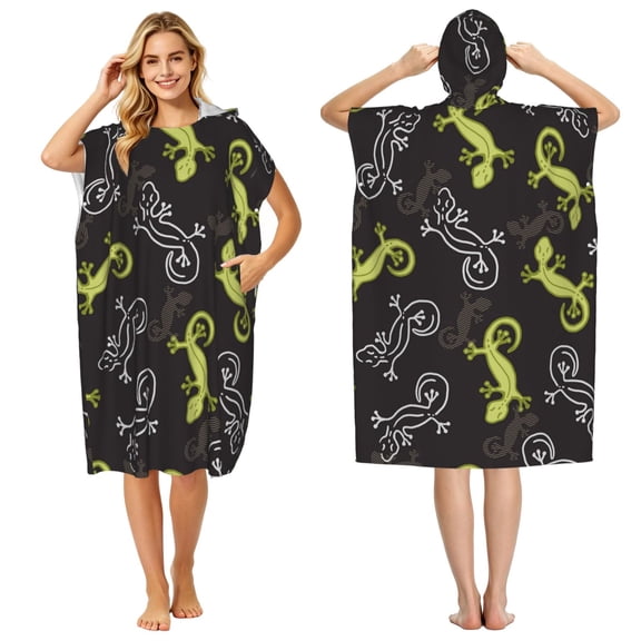 Wild Lizard Gecko Silhouette Art Adult Hooded Beach Towel Changing Robe, Surf Poncho Towel for Surfing, Swimming, Camping