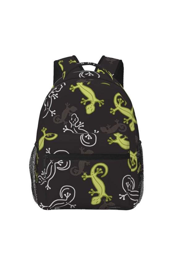 Wild Lizard Gecko Silhouette Art Backpack Casual College Bag Zipper Laptop Daypack Hiking Rucksack Travel
