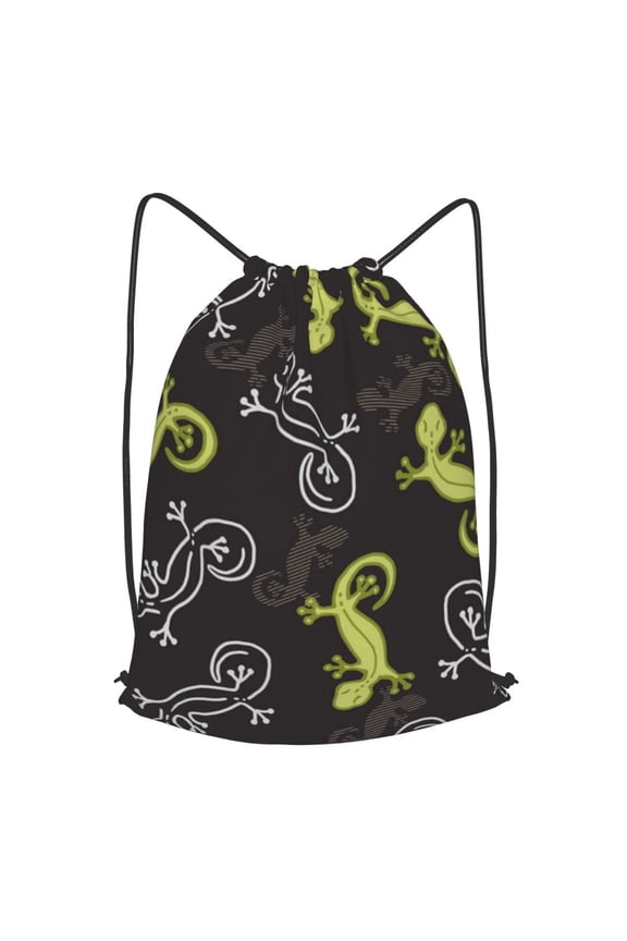Wild Lizard Gecko Silhouette Art Drawstring Backpack Gym String Bag Sports Sackpack Cinch Sack, Small