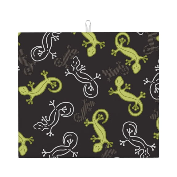 Wild Lizard Gecko Silhouette Art Kitchen Drying Mat 18x16 Inch Ultra Absorbent Countertop Mat Foldable with Hanging Loop