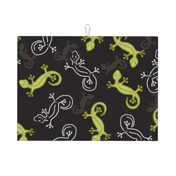 Wild Lizard Gecko Silhouette Art Large Kitchen Drying Mat 18x24 Inch Ultra Absorbent Dish Drying Mats Foldable Countertop Protector