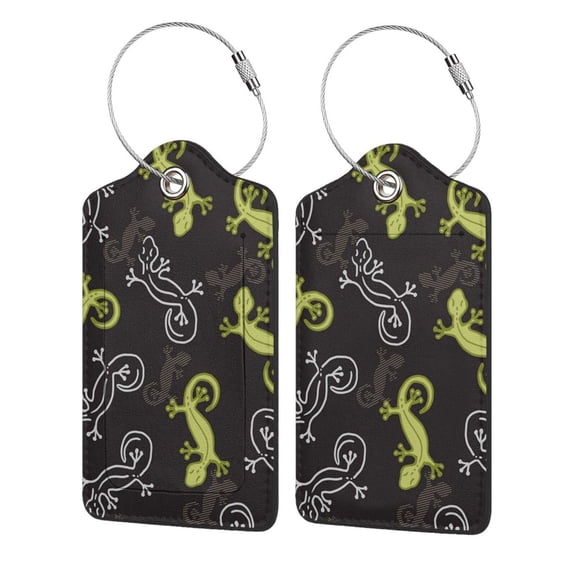 Wild Lizard Gecko Silhouette Art Luggage Tag for Suitcase 2 Pack Leather Travel Bag Baggage Identifiers Privacy Cover ID Label