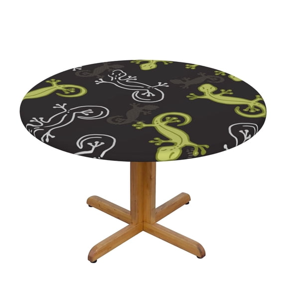 Wild Lizard Gecko Silhouette Art Round Fitted Tablecloth Elastic Edged Table Cloth Waterproof Table Cover 48in