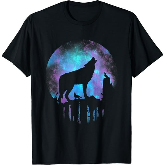 Wild Lone Wolves Stars Wolf Galaxy Moon T-Shirt