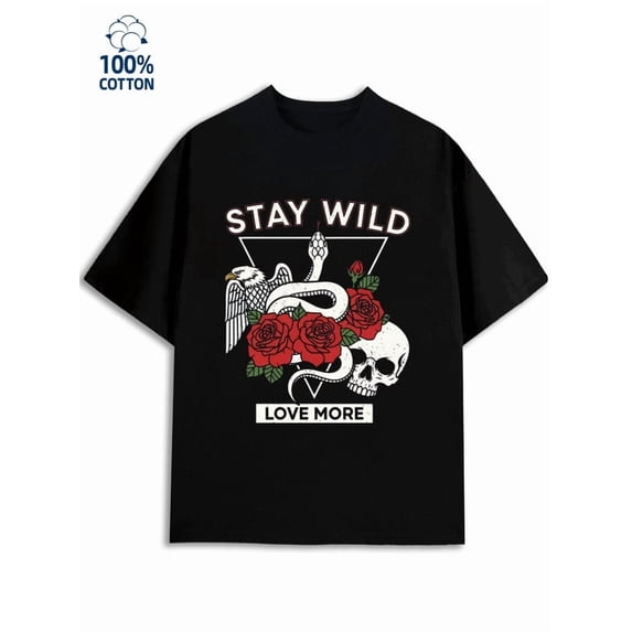 Greenink Wild Love Tee mens rose 180G 100% Cotton black elegant sophisticated Unique Design Unisex Shirt Graphic Tee tshirts Vintage Unisex Shirt Printed tshirts