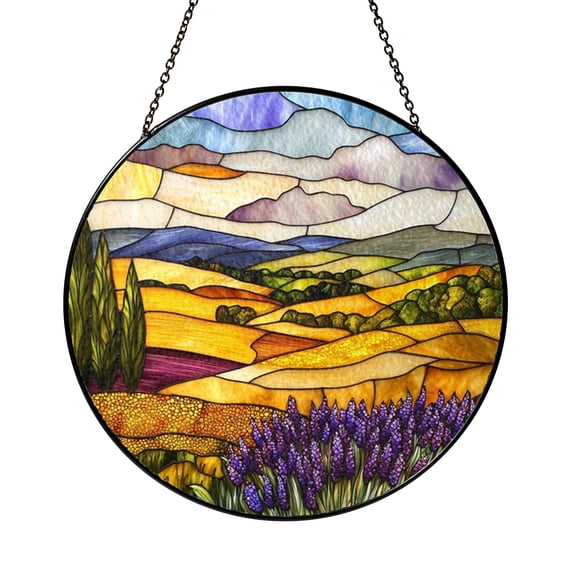 Wild Lupine Flower Field Faux Stained Glass Round Window Decor2001