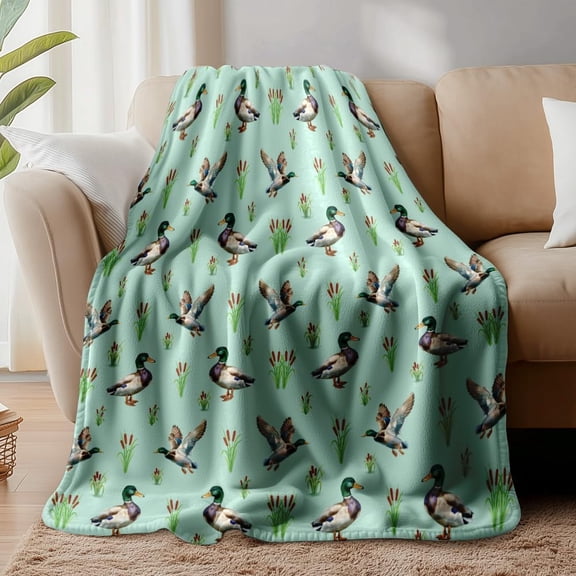Wild Mallard Duck Throw Blanket Cozy Soft Ducks Reeds Throw Blanket Fuzzy Flannel Fleece Animal Blankets Decorative Duck Lover Gifts Multi-color
