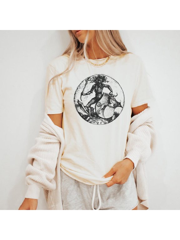 Wild Man Shield Graphic Tee Renaissance Style Shirt Birthday Gifts; For Men & Women