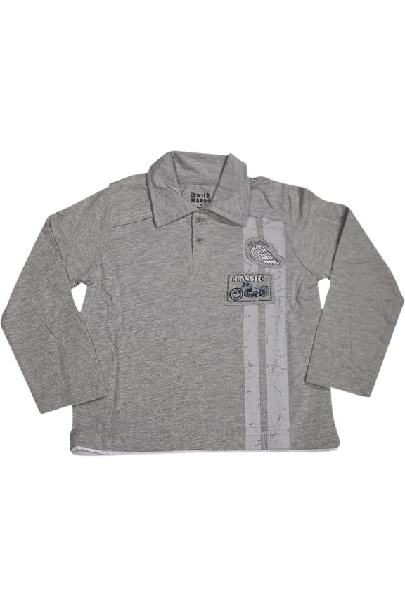 Toddler and Boys Sizes 2T - 10 - Long Sleeve Fashion Polo Shirt Top 32079-5 (grey)
