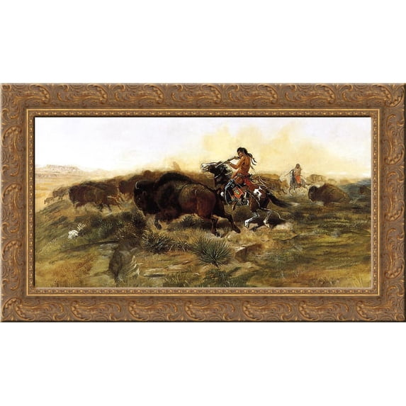 Wild Meat for Wild Men 24x16 Gold Ornate Wood Framed Canvas Art by Charles M. Russell