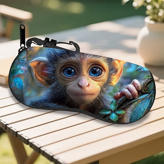 Wild Monkey Patterned Eyeglass Case,Ultra-Light Neoprene Soft Shell with Protective Lining & Secure Zipper (Trendy Unisex Design)