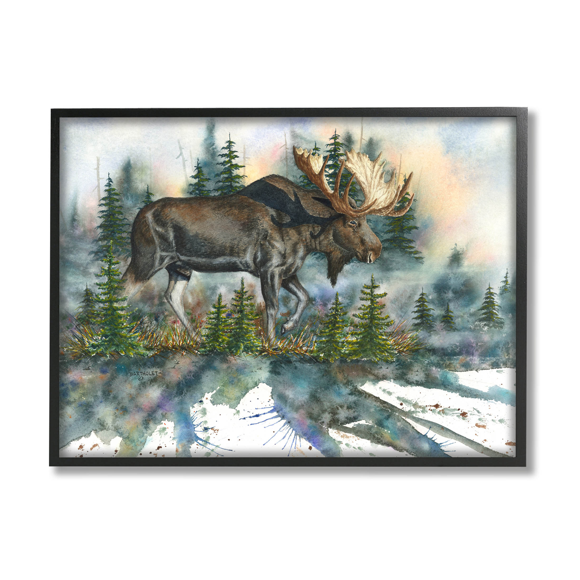 Wild Moose Forest Nature Scene Animals & Insects Graphic Art Black Framed Art Print Wall Art