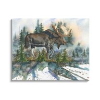 Wild Moose Forest Nature Scene Animals & Insects Graphic Art Gallery Wrapped Canvas Print Wall Art