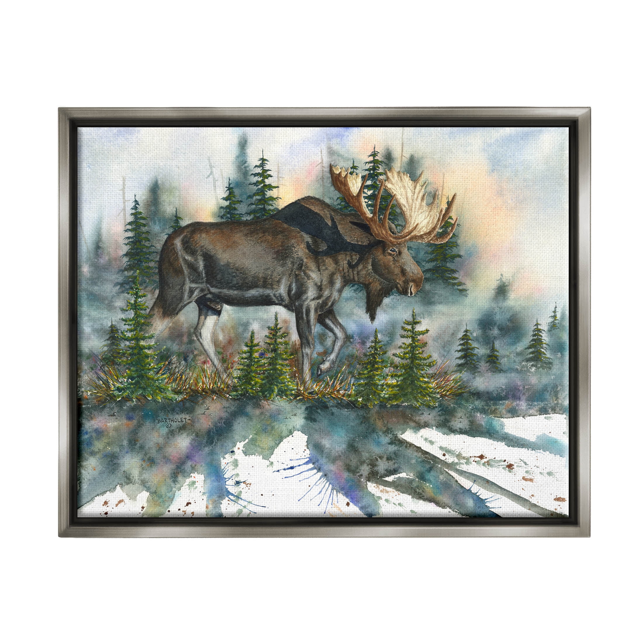 Wild Moose Forest Nature Scene Animals & Insects Graphic Art Luster Gray Framed Art Print Wall Art