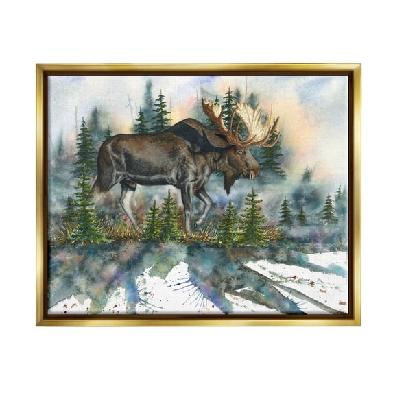 Wild Moose Forest Nature Scene Animals & Insects Graphic Art Metallic Gold Framed Art Print Wall Art