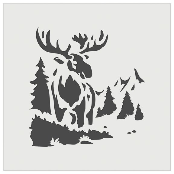 Wild Moose in Rocky Mountains Nature DIY Cookie Wall Craft Stencil - 11.5 Inch
