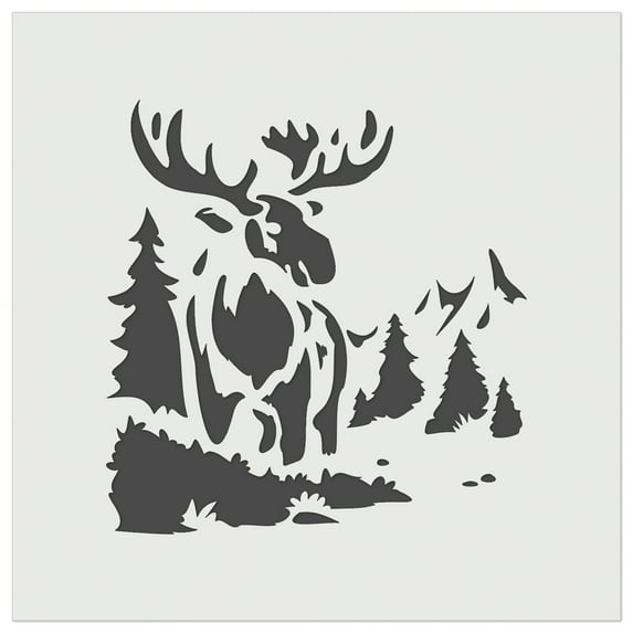Wild Moose in Rocky Mountains Nature DIY Cookie Wall Craft Stencil - 11.5 Inch