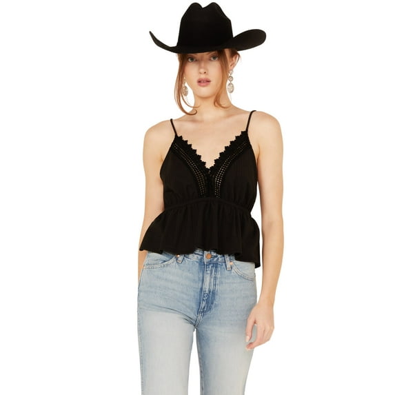 Wild Moss Women's Lace Trim Sleeveless Top - A4025A-7504-BLK US