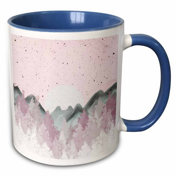 3drose, Wild Mountain Moon Pink Watercolor, 15oz Two-tone Blue Mug