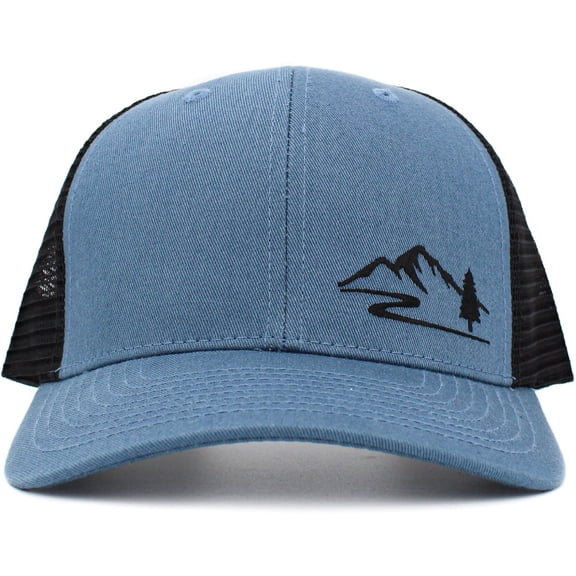 Wild Mountain Tree River Stream Mesh Back Trucker Baseball Cap Hat Outdoors Camping