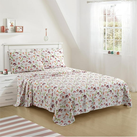 Wild Mushroom Print Sheet Set, Full Size, 4 Piece, Soft Microfiber