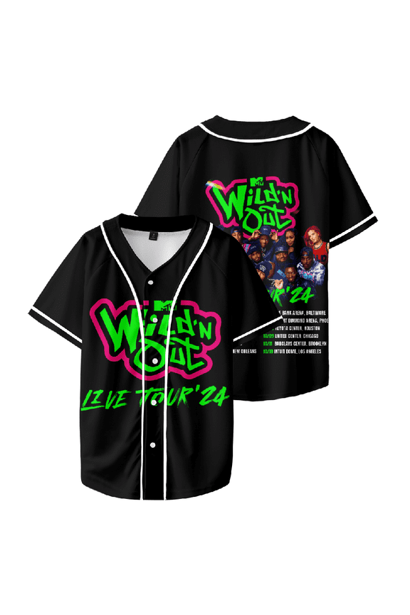 Wild 'N Out Live Tour 24 Baseball Jersey - Black V-Neck Unisex Streetwear Tee Shirt for Concerts & Street Style