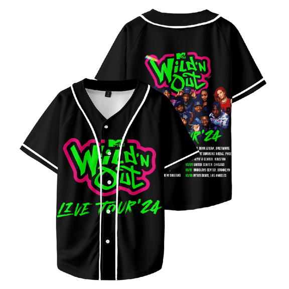 Wild 'N Out Live Tour 24 Baseball Jersey Black V-neck Tee Shirt