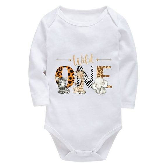 Wild One 1st Birthday Baby Romper Boy Long Sleeve Take Home Outfit for Baby Girl White Baby Boy White Onesie