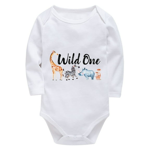 Wild One 1st Birthday Baby White Clothes Long Sleeve Neutral Onsies White Romper 3-6 Months Girl