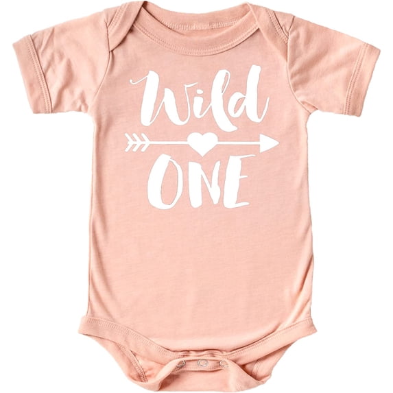 Wild One 1st Birthday Bodysuit for Baby Girls First Birthday Outfit White on Peach Bodysuit 18 Months