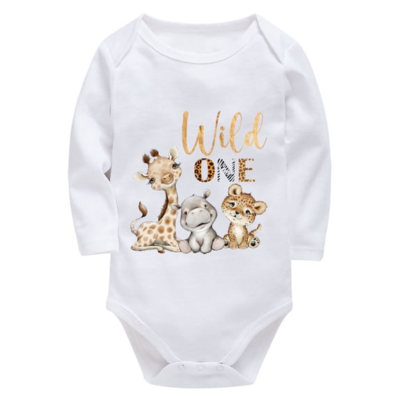 Wild One 1st Birthday Gender Neutral Romper Long Sleeve Girl Onesie White Newborn Baby Boy Clothes 0-3 Months