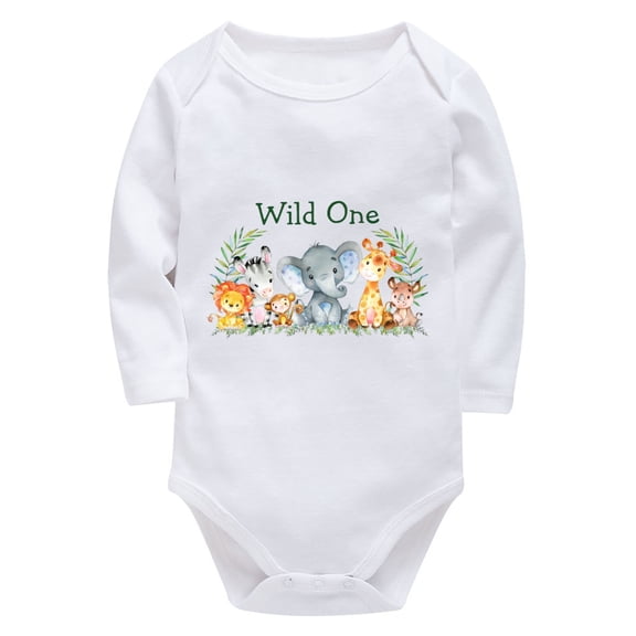 Wild One 1st Birthday New Baby Born Clothes Long Sleeve Baby Boy One-piece Outfit White Baby Boy Rompers 12-18 Months