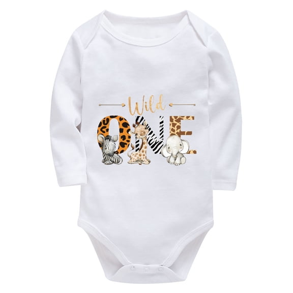 Wild One 1st Birthday New Baby Girl Clothes Long Sleeve Unisex Clothes White Baby Body Suits