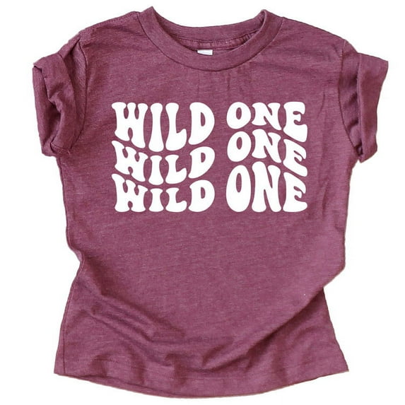 Wild One 1st Birthday Shirt for Baby Girl or Boy One Year Old Wavy Retro Birthday Vintage Burgundy Shirt 12 Months