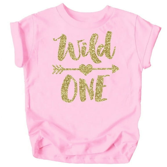 Wild One 1st Birthday Shirt for Baby Girls First Birthday Outfit Gold on Pink Shirt 18 Months